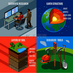 土层图片_地球探索等距设计概念、科学研究