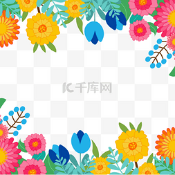 花卉边框蓝色图片_多瓣菊花春季花卉边框