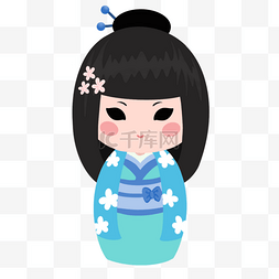 娃娃背景图案图片_日本娃娃木芥子蓝色服饰