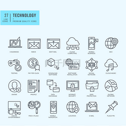 cloud图标图片_Thin line icons set. Icons for technology, e-