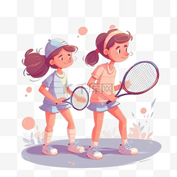 手绘运动插画图片_卡通手绘儿童网球运动