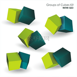 绿色的立方体图片_白色背景上的蓝色和绿色三维立方