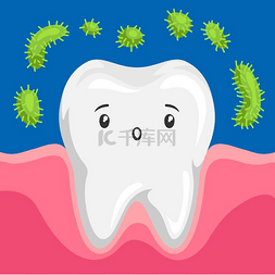 护理口腔图片_口腔中有细菌的牙齿插图。