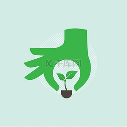 绿色全球背景图片_绿色生态灯泡的手.