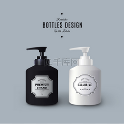 香水包装设计图片_现实的黑色和白色皂液机