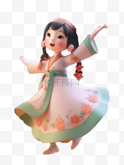 3D立体卡通中国风汉服女孩人物形