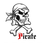 海盗船长头骨与骷髅复古素描插图与愤怒的人类骷髅头在头巾。