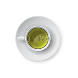 碟子杯子图片_现实的白色杯子抹茶饮料和碟子。