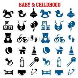 踩单车自行车买菜图片_婴儿、幼稚和童年的图标设置有玩