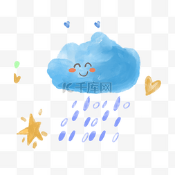 蓝色插画云图片_云朵雨滴黄色蓝色可爱图案