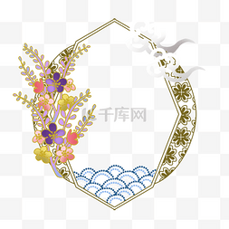 母亲节蓝色背景图片_日本传统植物祥云花纹边框