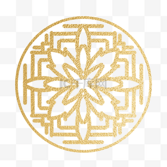 金色水彩圆形传统韩国饰品花纹