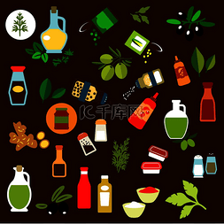 绿色香草图片_橄榄果、生姜、玉米和绿豌豆罐头