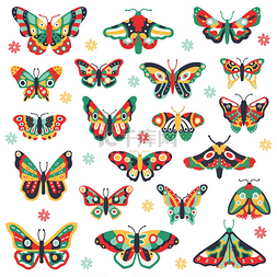 手绘蝴蝶涂鸦五颜六色的蝴蝶可爱