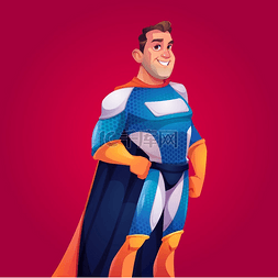 超级服装图片_穿着蓝色服装、披风的超级英雄。