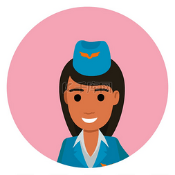 航空按钮图片_身穿蓝色制服的深色头发空姐在白