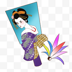 羽子板日本传统风格美人图案蓝紫