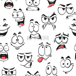 卡通脸和 emojis 与不同的面部表情