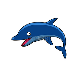 跳跃的蓝色宽吻海豚卡通人物，尾