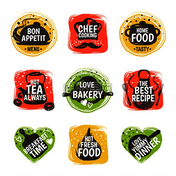 食品涂鸦标志餐厅厨房徽章咖啡馆