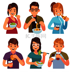 吃喝卡通图片_人们在吃饭吃喝酒的食物男人女人