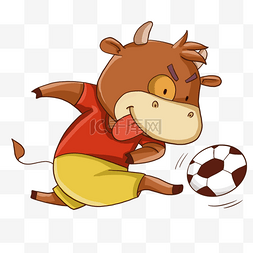 卡通运动牛动物踢足球