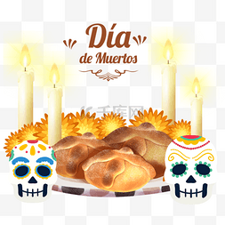 día de muertos 死亡面包和头骨