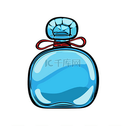 蓝色玻璃瓶昂贵香水与红色小蝴蝶