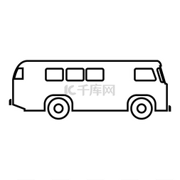 简单旅行素材图片_复古巴士图标黑色矢量插图平面样