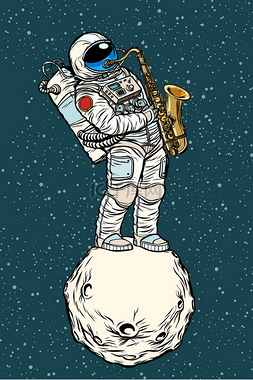 卡通萨克斯管图片_宇航员萨克斯管吹奏者在太空演奏
