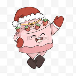 圣诞帽PNG图图片_戴圣诞帽的粉色蛋糕卡通形象