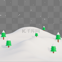 积雪树木图片_3D立体雪地下雪绿色树木