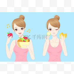水果漫画苹果图片_健康概念的女人