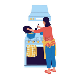 搅拌装置图片_在厨房做饭的女人。