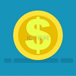 现金激励图片_蓝色背景上金币图标上的大美元符