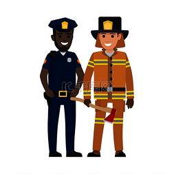 消防员的工作图片_戴着帽子的黑人警察和救生消防员