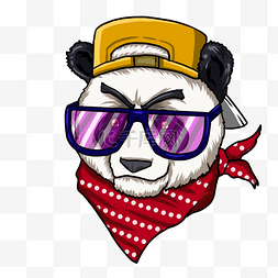 熊猫吉祥物图片_熊猫t恤图案嘻 风格紫色墨镜