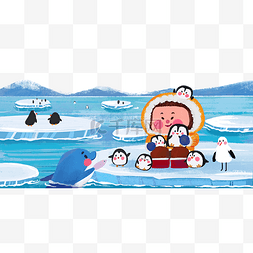 海豚风景图片_大寒节气冬天女孩企鹅