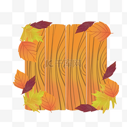 秋天木质木块叶子边框