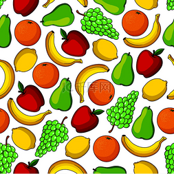绿色健康图案图片_热带甜香蕉、橙子和柠檬、花园多