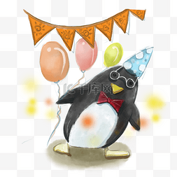 可爱黑白卡通企鹅生日