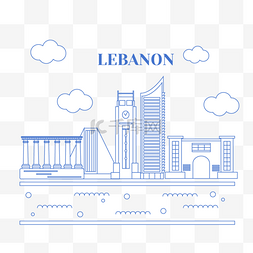 黎巴嫩国徽图片_蓝色线条黎巴嫩天际线