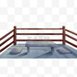古风桌面背景图片_古风水墨围栏石凳石桌