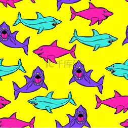 攻击鲨鱼图片_与卡通鲨鱼的无缝模式。
