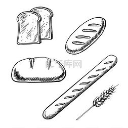 吐司面包片、长面包和法式长棍面