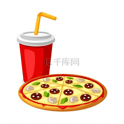 披萨广告图片_快餐插图苏打水和披萨美味的快餐