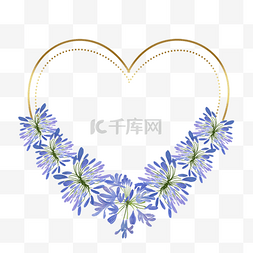 水彩蓝色婚礼标签图片_非洲百子莲水彩花卉爱心边框