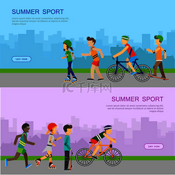 网页设计子界面图片_一套夏季运动矢量网络横幅女人和