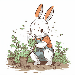 卡通风小兔子图片_正在种胡萝卜的小兔子