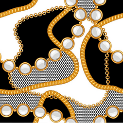 金色链条图片_与金色链条和花边的无缝模式。